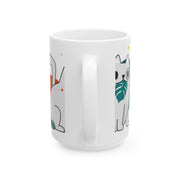 Cats with leaf Printed Ceramic Mug, (11oz, 15oz)