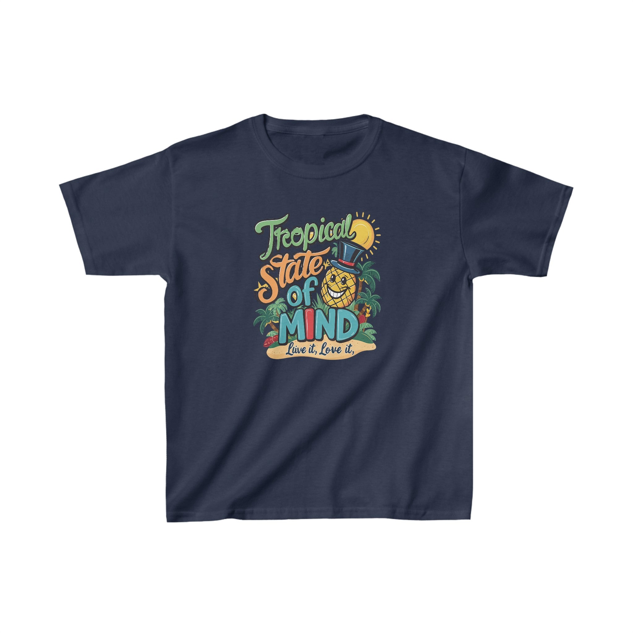 Kids Tropical State Heavy Cotton Crew Neck  Printed T-Shirt Gildan