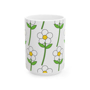 White Flower Printed Ceramic Mug, (11oz, 15oz)