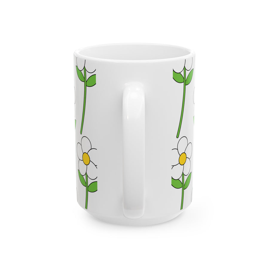 White Flower Printed Ceramic Mug, (11oz, 15oz)