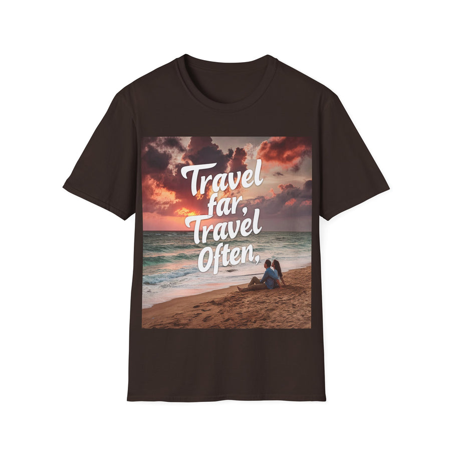 Travel far, Adventure Unisex Softstyle Printed Crew Neck T-Shirt