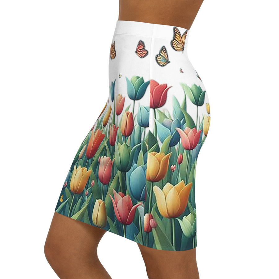 Generic Brand Floral Design Women's Mid-Waist Pencil Skirt (AOP)