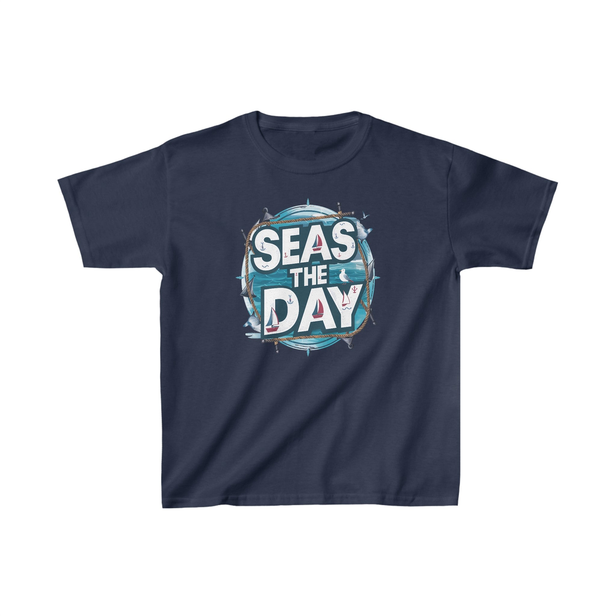 Kids Seas the Day Heavy Cotton Crew Neck  Printed T-Shirt Gildan