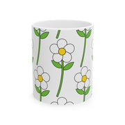 White Flower Printed Ceramic Mug, (11oz, 15oz)