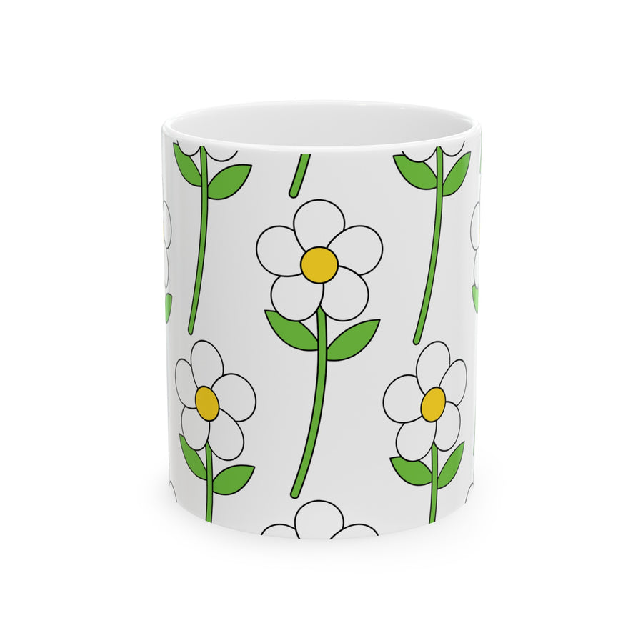 White Flower Printed Ceramic Mug, (11oz, 15oz)