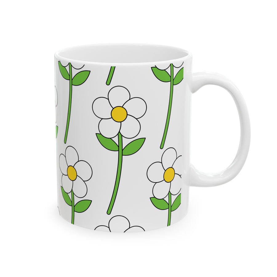 White Flower Printed Ceramic Mug, (11oz, 15oz)