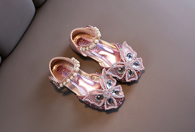 Glitter Crystal High Heel Sandals for Kids' Dance and Performance