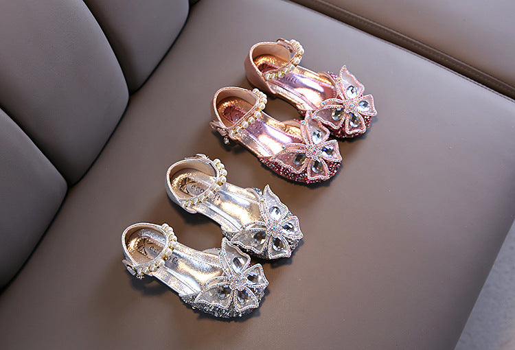 Girls Shoes Children High Heel Glitter Crystal Sandals Fashion Buckle Kids Princess Dance Shoe Student Performance Leather Shoes