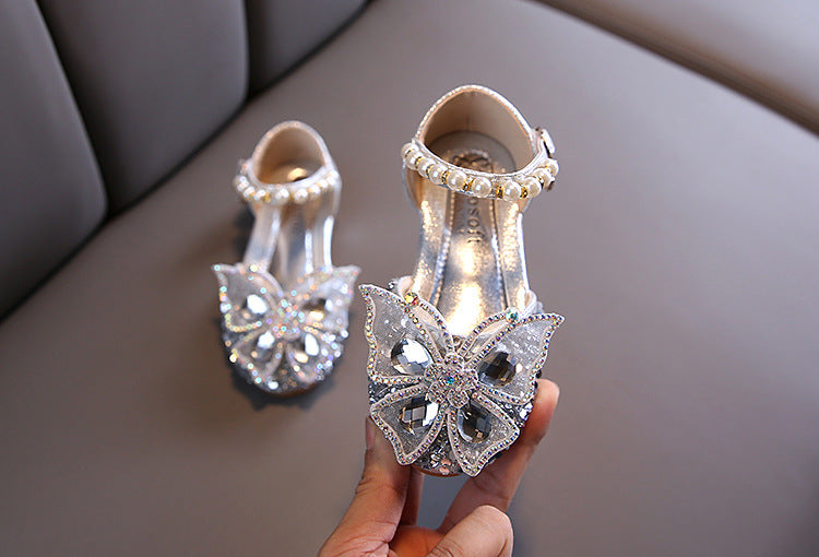 Children High Heel Glitter Crystal Sandals