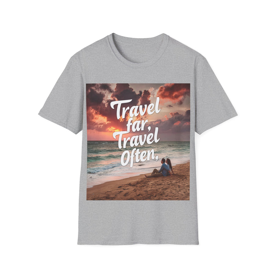 Travel far, Adventure Unisex Softstyle Printed Crew Neck T-Shirt