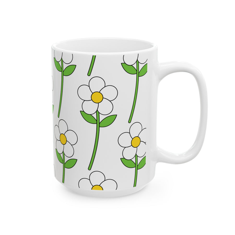 White Flower Printed Ceramic Mug, (11oz, 15oz)