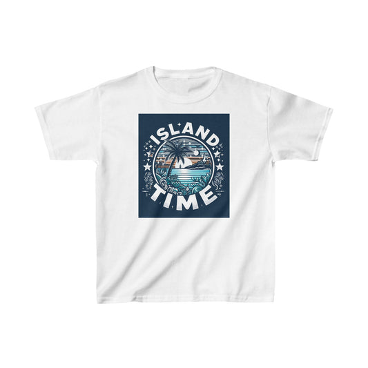 Kids Island Time Cotton Crew Neck  Printed T-Shirt Gildan