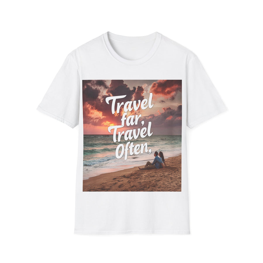 Travel far, Adventure Unisex Softstyle Printed Crew Neck T-Shirt