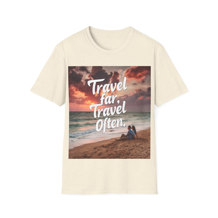 Travel far, Adventure Unisex Softstyle Printed Crew Neck T-Shirt