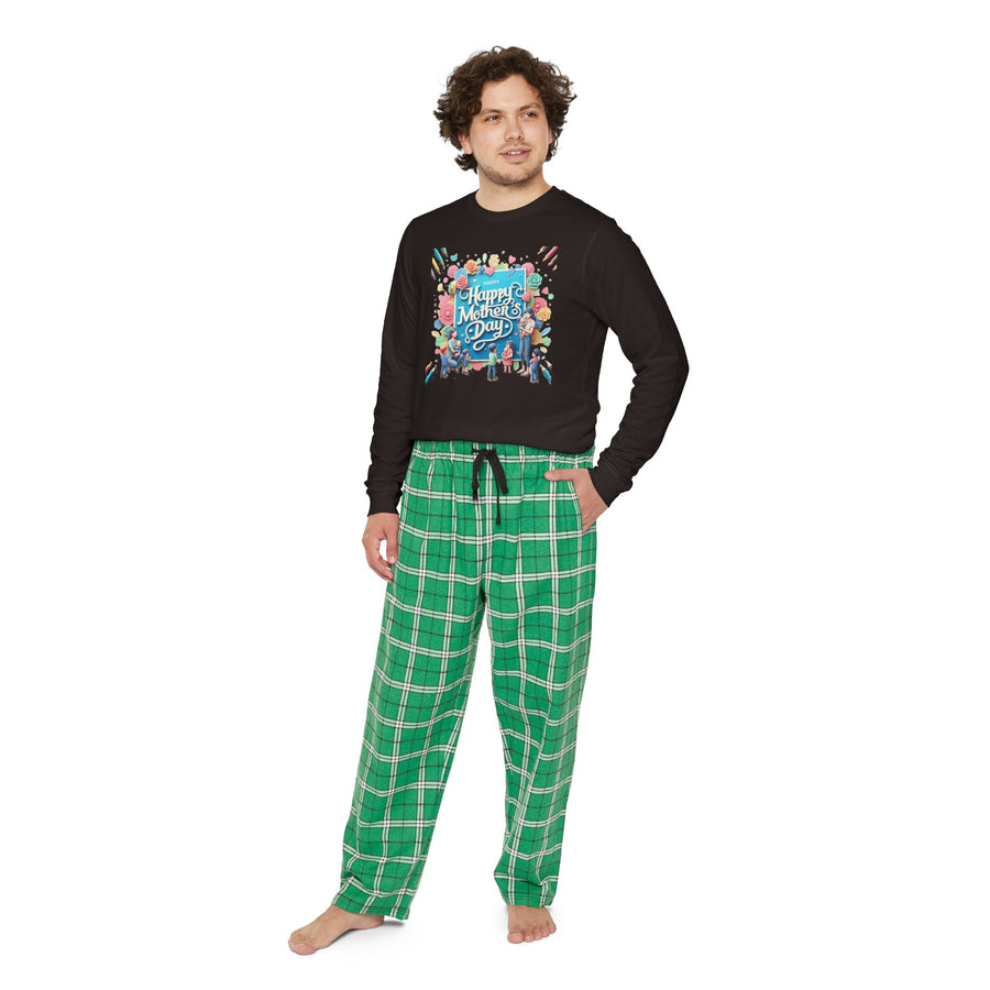 Men's Long Sleeve Round Neck Chest Print Pajama Set