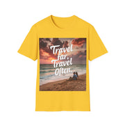 Travel far, Adventure Unisex Softstyle Printed Crew Neck T-Shirt