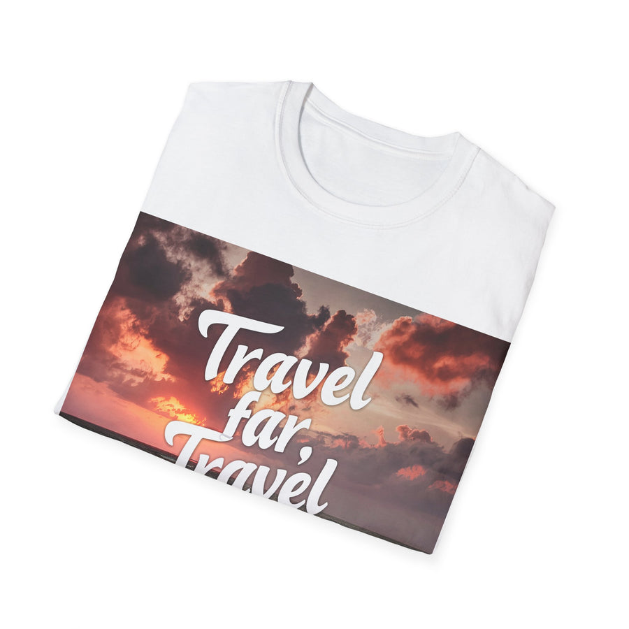 Travel far, Adventure Unisex Softstyle Printed Crew Neck T-Shirt