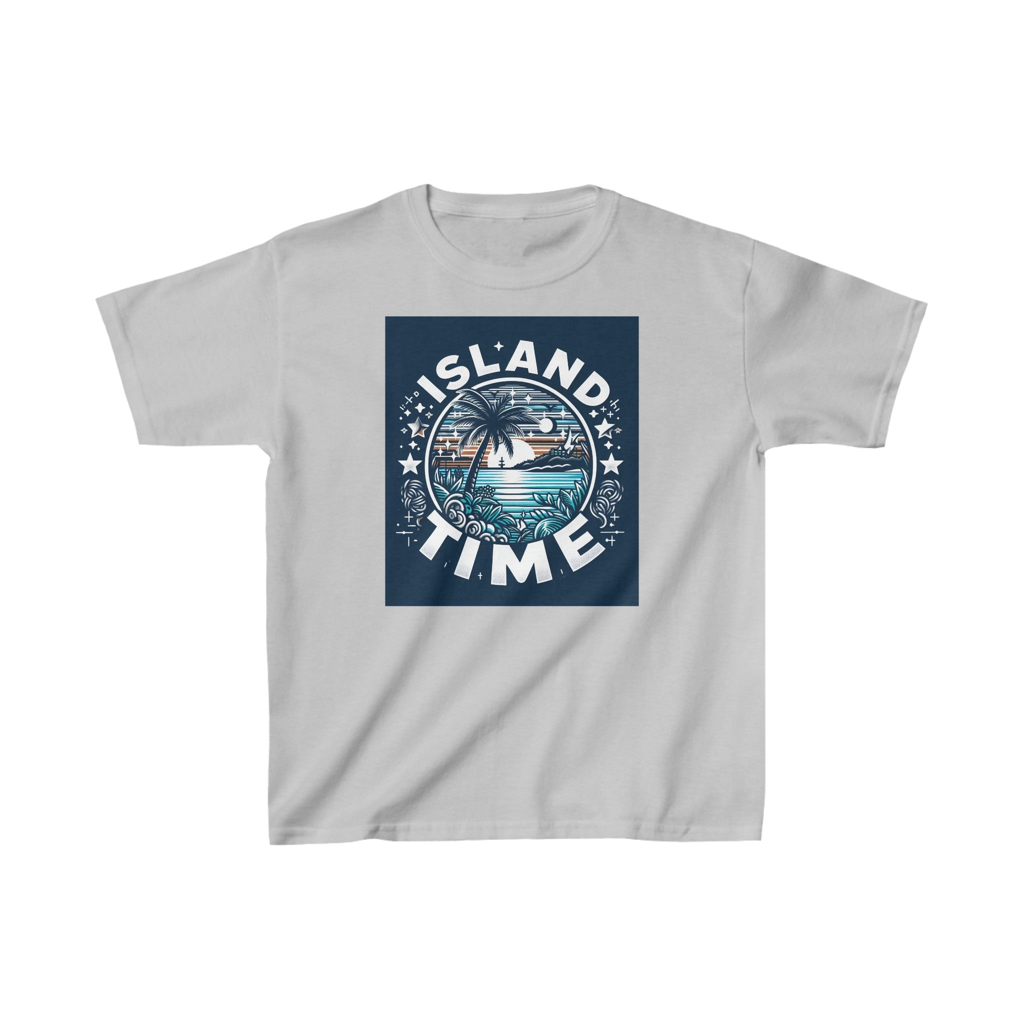 Kids Island Time Cotton Crew Neck  Printed T-Shirt Gildan