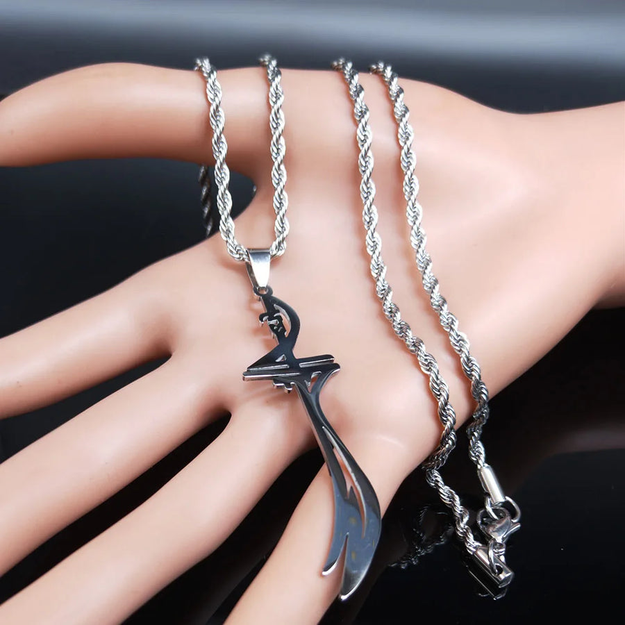 Arabic Sword Stainless Steel Islamic Muslim Zulfiqar Imam Ali Swords Necklaces for Men Islam Accessories Gift Jewelry