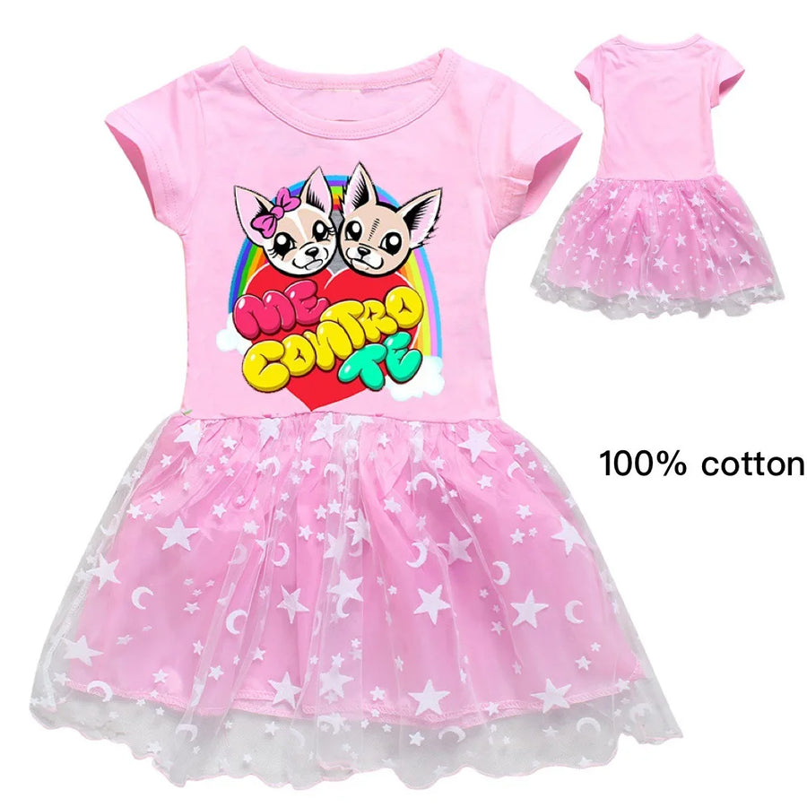 Kids Dresses Cute Cotton Gauze Full Dress Teenagers Cartoon Baby Girls Party Clothing