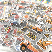 Set of 12 Engineering Vehicle Excavator Cartoon Bubble Stickers for Kids.