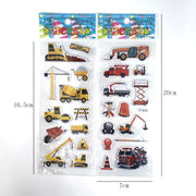 Set of 12 Engineering Vehicle Excavator Cartoon Bubble Stickers for Kids.