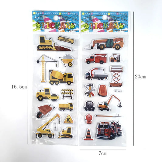 12 Sheets/Set Engineering Vehicle Excavator Cars Cartoon Bubble Sticker for Kids I FREE SHIPPING