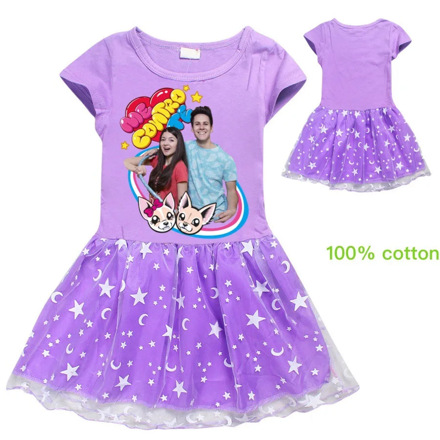 Kids Dresses Cute Cotton Gauze Full Dress Teenagers Cartoon Baby Girls Party Clothing