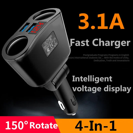 Dual USB Car Charger 2 Port LCD Display 12-24V Cigarette Socket Lighter Fast Car Charger Power Adapter Car Styling