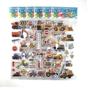 Set of 12 Engineering Vehicle Excavator Cartoon Bubble Stickers for Kids.