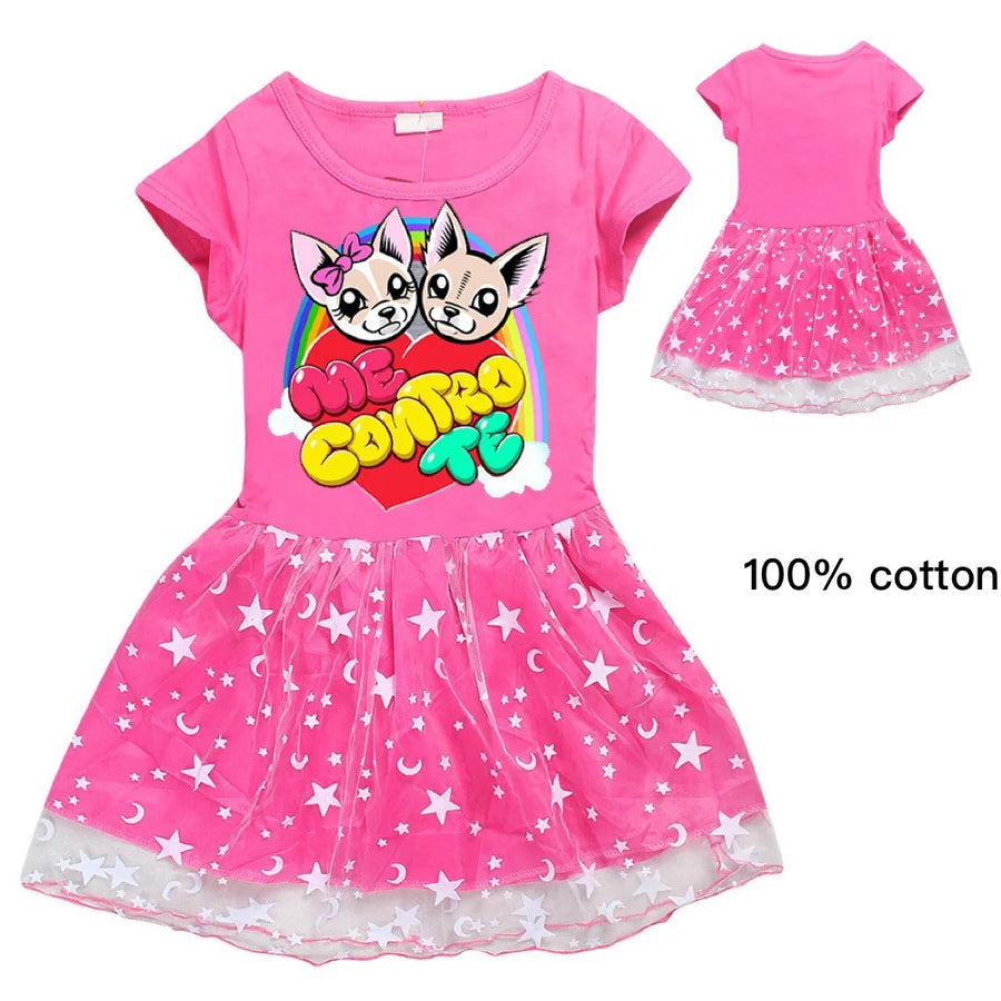 Kids Dresses Cute Cotton Gauze Full Dress Teenagers Cartoon Baby Girls Party Clothing