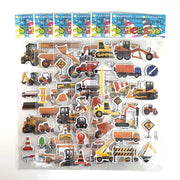 Set of 12 Engineering Vehicle Excavator Cartoon Bubble Stickers for Kids.