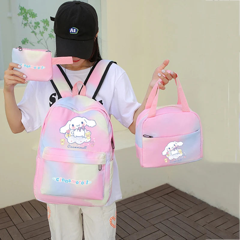 Cinnamoroll Backpack Set - 3Pcs Student Bag for Kids, Kawaii Pencil Case & Lunch Bag