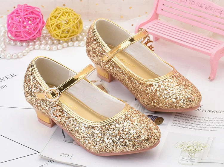 Glitter Crystal High Heel Sandals for Kids' Dance and Performance