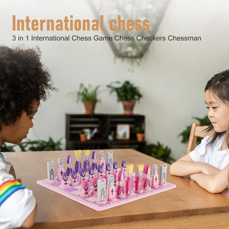 Travel Chess Set With Chess Board Educational Toys For Kids And Adults Pink