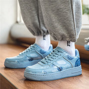 Fashion Print Blue Men's Skateboard Shoes Leather Breathable Man Casual Sneakers Platform Non-slip Men Skateboarding Shoes