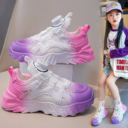 Kids' White Mesh Running Shoes with Rotating Button