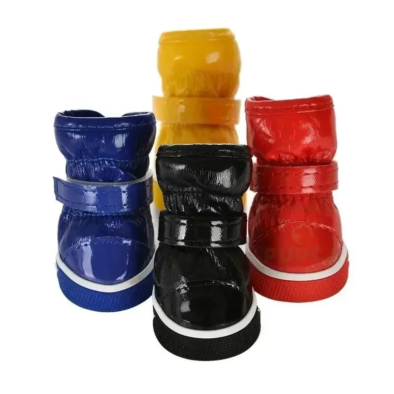 PUPCA Shoes For Dog 4pcs/set Boots Slip Waterproof Leather Shoes PU Warm Pet Dogs Winter Small Snow Dog  Chihuahua For Dog