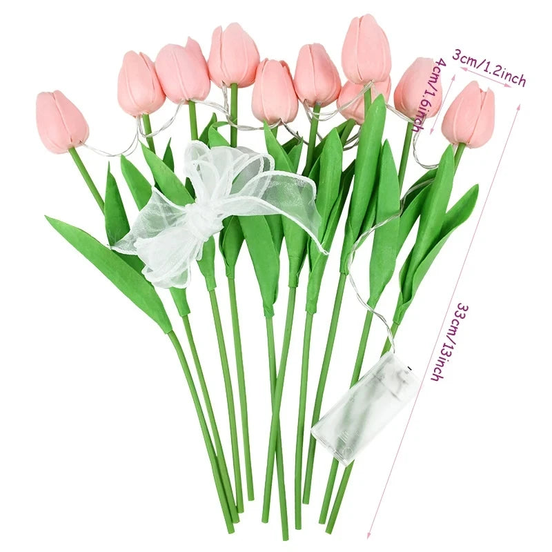 5/10pcs LED Tulip Artificial Flower Bouquet - PU Fake Flowers for Home and Garden Decoration, Wedding, and Birthday Gifts.