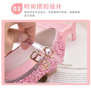 Girls Shoes Children High Heel Glitter Crystal Sandals Fashion Buckle Kids Princess Dance Shoe Student Performance Leather Shoes