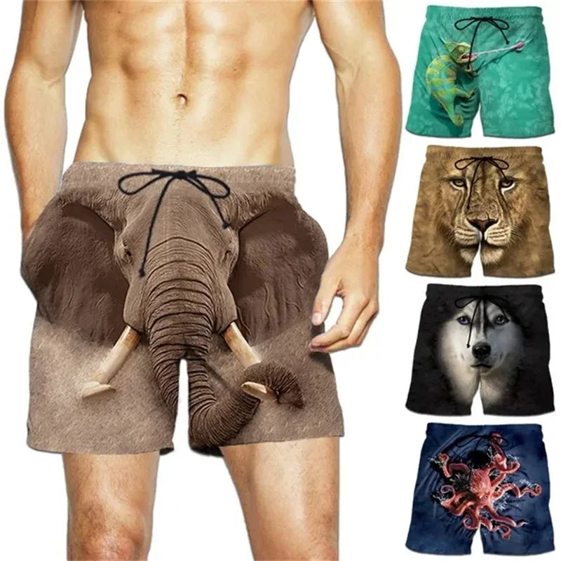 New Hilarious Animal Print Beach Shorts For Men 3D Cute Pet Surf Board Shorts Beachwear Quick Dry Gym Swim Trunks