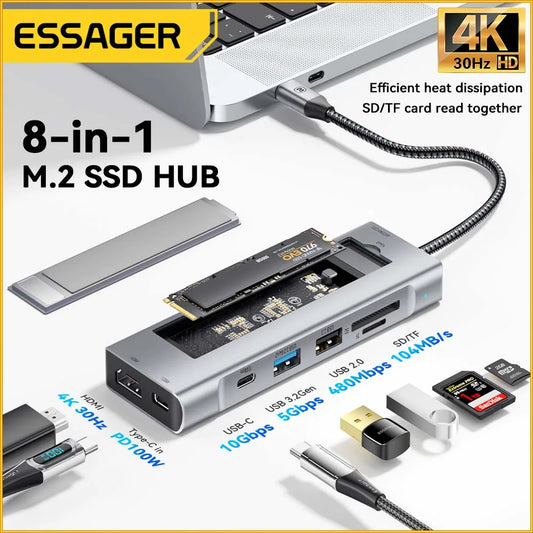 8-in-1 USB Hub with Disk Storage Function USB Type-C to HDMI-Compatible Laptop Dock Station for MacBook Pro Air M1 M2