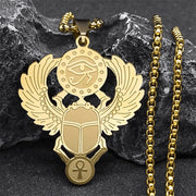 Egyptian Scarab Necklace Stainless Steel Gold Color Ankh Key Of Life Jewelry