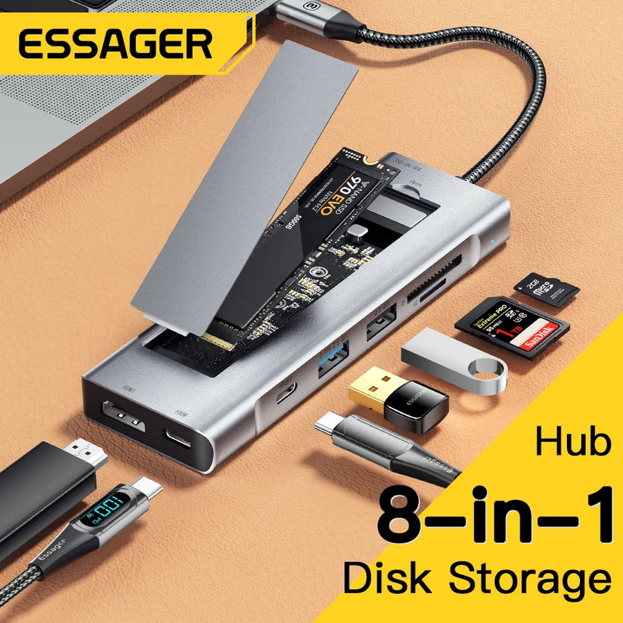 8-in-1 USB Hub with Disk Storage Function USB Type-C to HDMI-Compatible Laptop Dock Station for MacBook Pro Air M1 M2