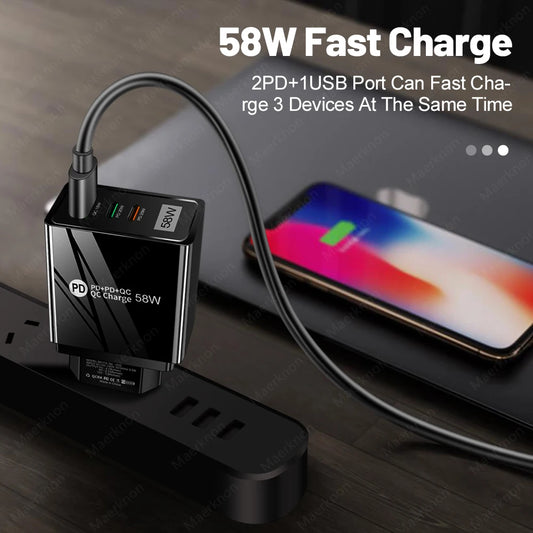 USB Fast Charger PD Type C Quick Charge Adapter EU/US/UK/AU Plug Phone Charger For IPhone Xiaomi Samsung 3 Ports USB Charger