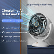 Fan USB, Table/Desktop/Wall-Mounted, 360-Degree Rotation with Light.