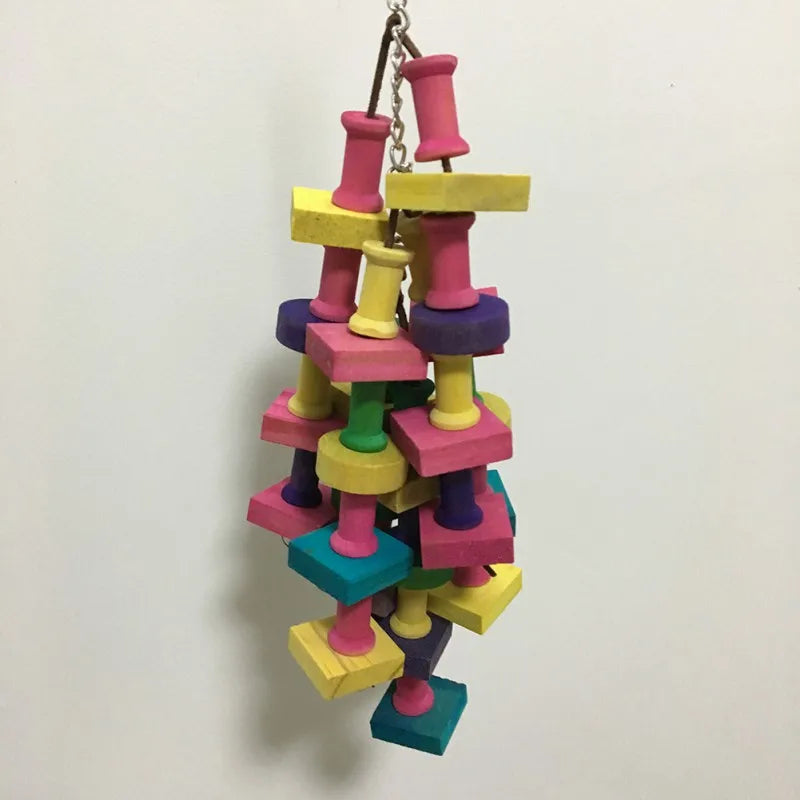 Parrot Block Splicing Toy Pet Rainbow Bite Rope Toy Bird Chew Wooden Items House Pet Accessories Folding Pet Pendant