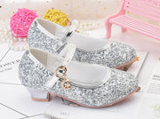 Girls Shoes Children High Heel Glitter Crystal Sandals Fashion Buckle Kids Princess Dance Shoe Student Performance Leather Shoes