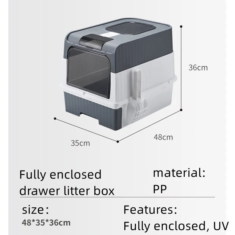 Oversize Rechargeable Deodorizing Cat Litter Box with UV Sterilization.