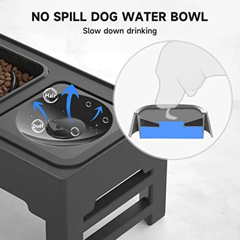 Adjustable Raised Dog Bowl with Slow Feeder